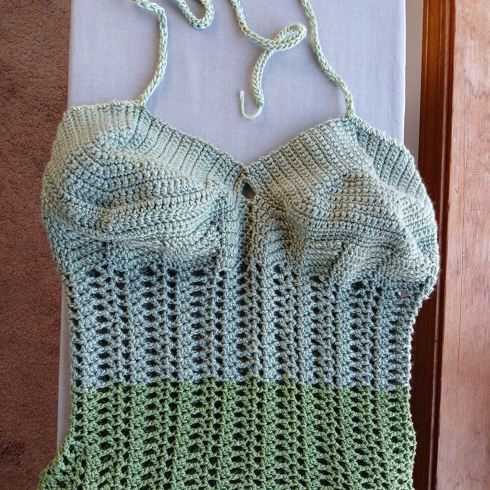 Green Crochet Mini Halter Dress Plus Size OSFA 2X DD sexy summer swim nymph - Picture 7 of 16